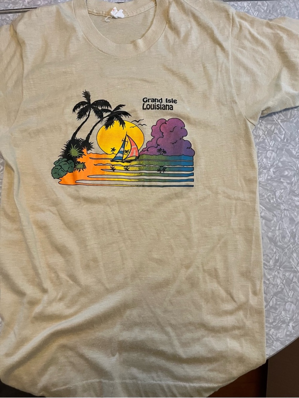 Vintage Single Stitch Grand Isle Louisiana Sunset Graphic Tee - Cream